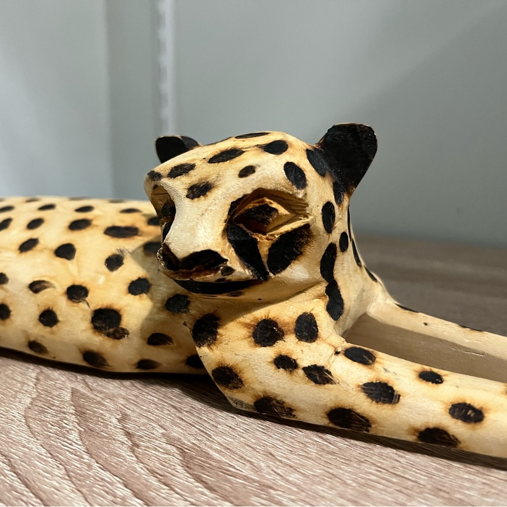 Hand-Carved Spotted Leopard Figurine - Cream and Black safari decor african styl